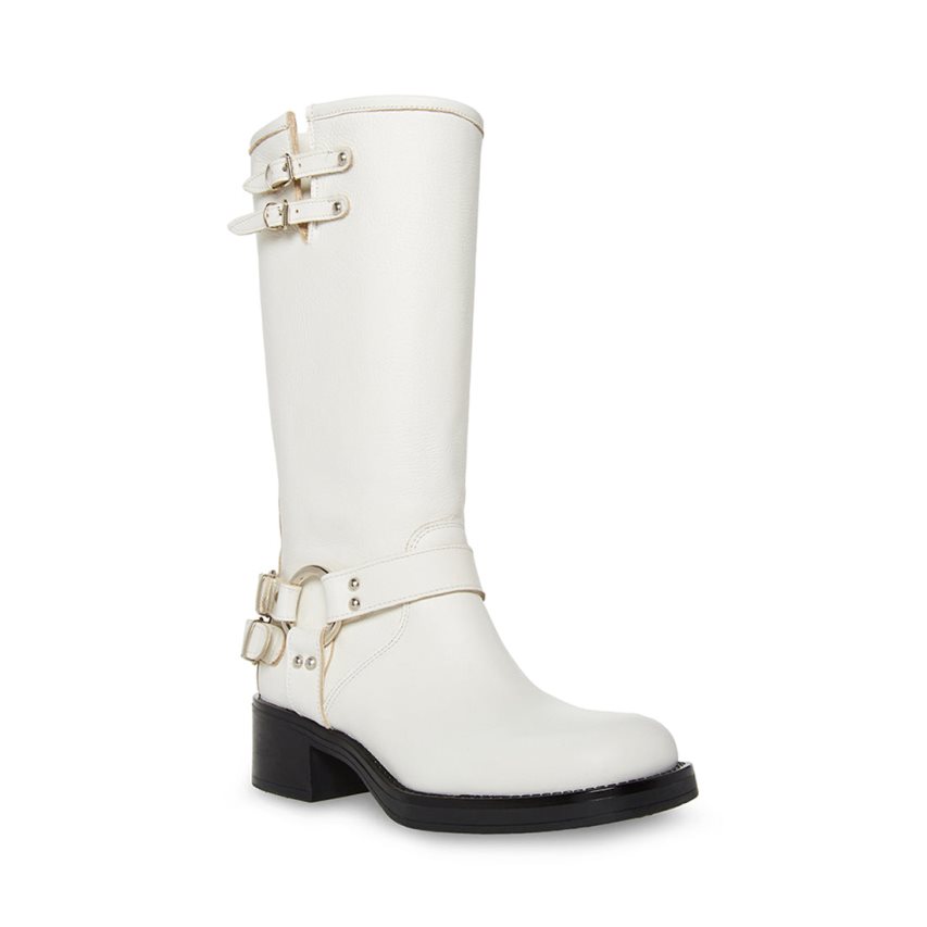 White Steve Madden Axelle Leather Women's High Boots | PH 4592OXN